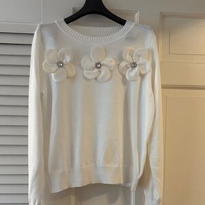 Elegant White Sweater with Floral Accents
